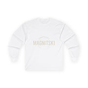 Minimalist Long Sleeve Tee with 'Magnitski' Design - Unisex Cotton Shirt, Casual Wear, Gift for Friends, Stylish Apparel, Everyday Comfort