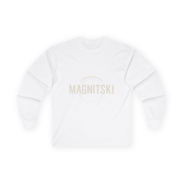 Minimalist Long Sleeve Tee with 'Magnitski' Design - Unisex Cotton Shirt, Casual Wear, Gift for Friends, Stylish Apparel, Everyday Comfort