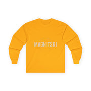 Minimalist Long Sleeve Tee with 'Magnitski' Design - Unisex Cotton Shirt, Casual Wear, Gift for Friends, Stylish Apparel, Everyday Comfort