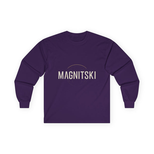 Minimalist Long Sleeve Tee with 'Magnitski' Design - Unisex Cotton Shirt, Casual Wear, Gift for Friends, Stylish Apparel, Everyday Comfort