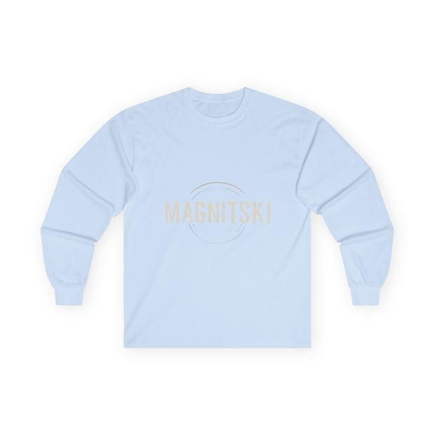 Minimalist Long Sleeve Tee with 'Magnitski' Design - Unisex Cotton Shirt, Casual Wear, Gift for Friends, Stylish Apparel, Everyday Comfort