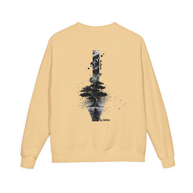 ZENIQBySAU | Zen Inspired Crewneck Sweatshirt, Unisex Garment Dyed Pullover, Comfortable Design, Ideal for Relaxation, Perfect Gift for Nature Lovers