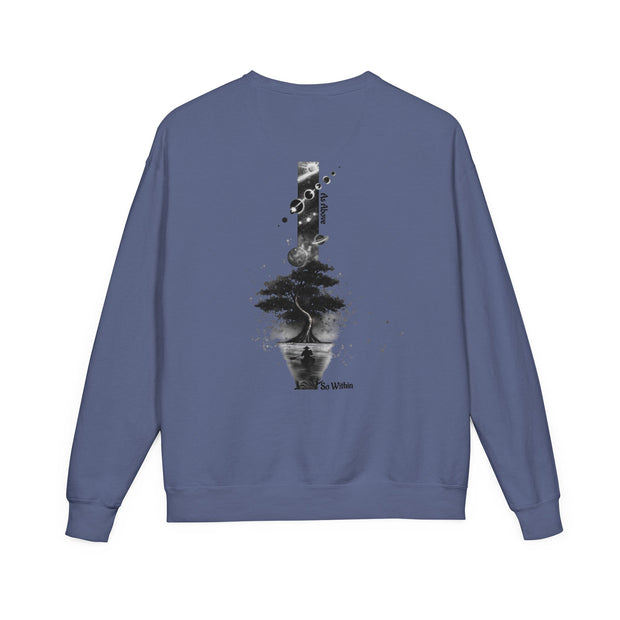 ZENIQBySAU | Zen Inspired Crewneck Sweatshirt, Unisex Garment Dyed Pullover, Comfortable Design, Ideal for Relaxation, Perfect Gift for Nature Lovers