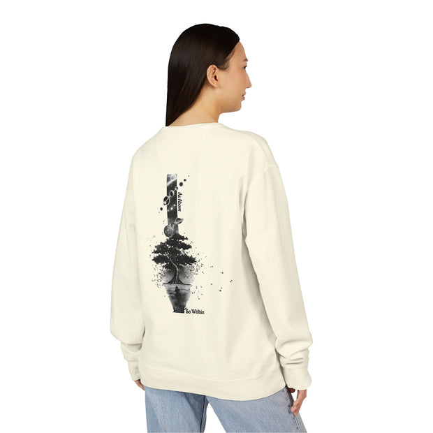 ZENIQBySAU | Zen Inspired Crewneck Sweatshirt, Unisex Garment Dyed Pullover, Comfortable Design, Ideal for Relaxation, Perfect Gift for Nature Lovers