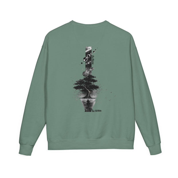 ZENIQBySAU | Zen Inspired Crewneck Sweatshirt, Unisex Garment Dyed Pullover, Comfortable Design, Ideal for Relaxation, Perfect Gift for Nature Lovers