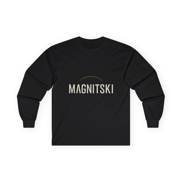 Minimalist Long Sleeve Tee with 'Magnitski' Design - Unisex Cotton Shirt, Casual Wear, Gift for Friends, Stylish Apparel, Everyday Comfort